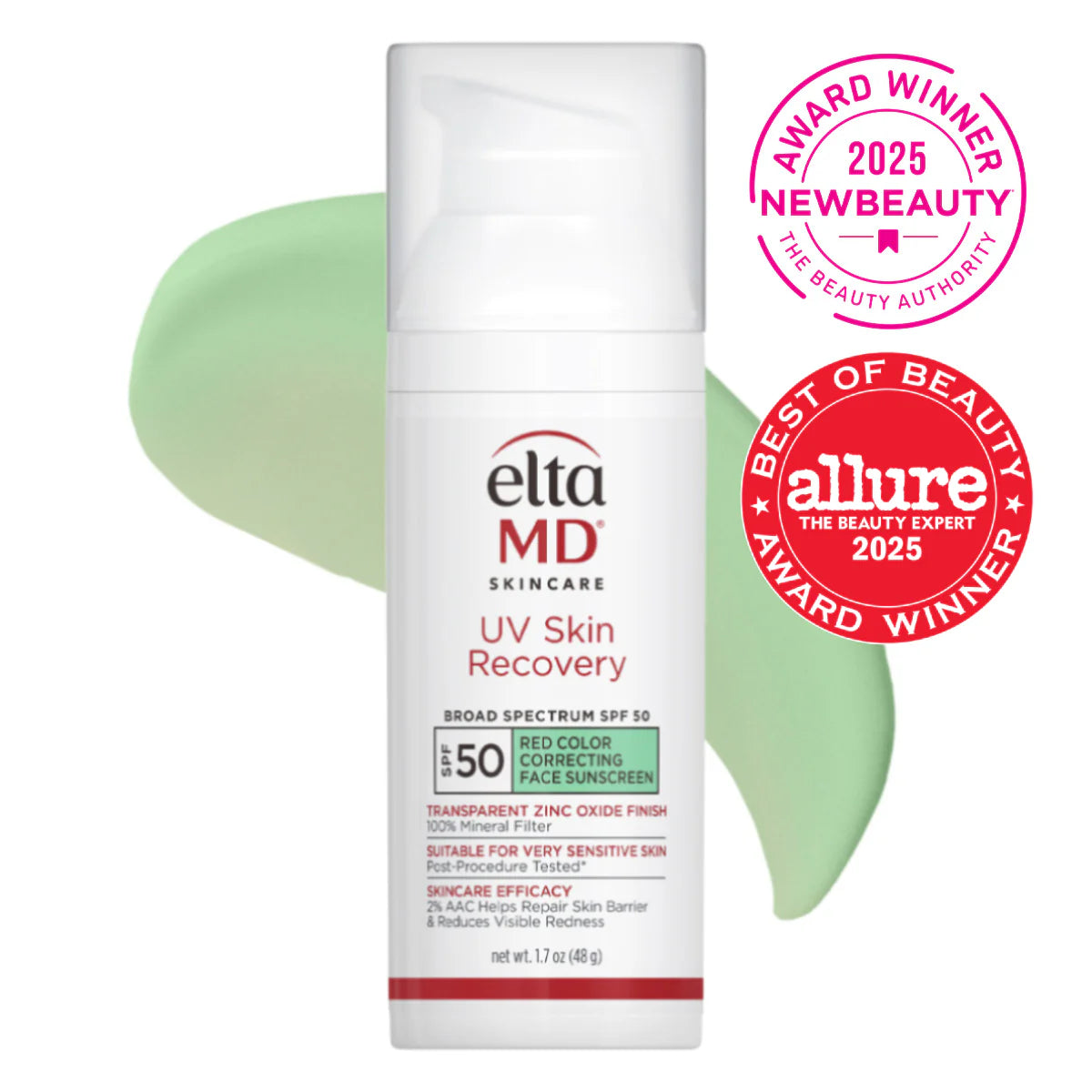 Elta UV Skin Recovery Red Color Correcting Green Tint Broad Spectrum SPF 50 Tube (1.7oz)