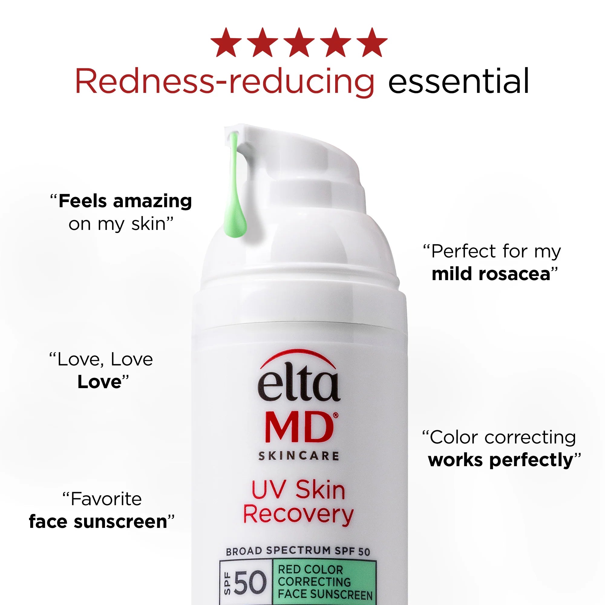 Elta UV Skin Recovery Red Color Correcting Green Tint Broad Spectrum SPF 50 Tube (1.7oz)